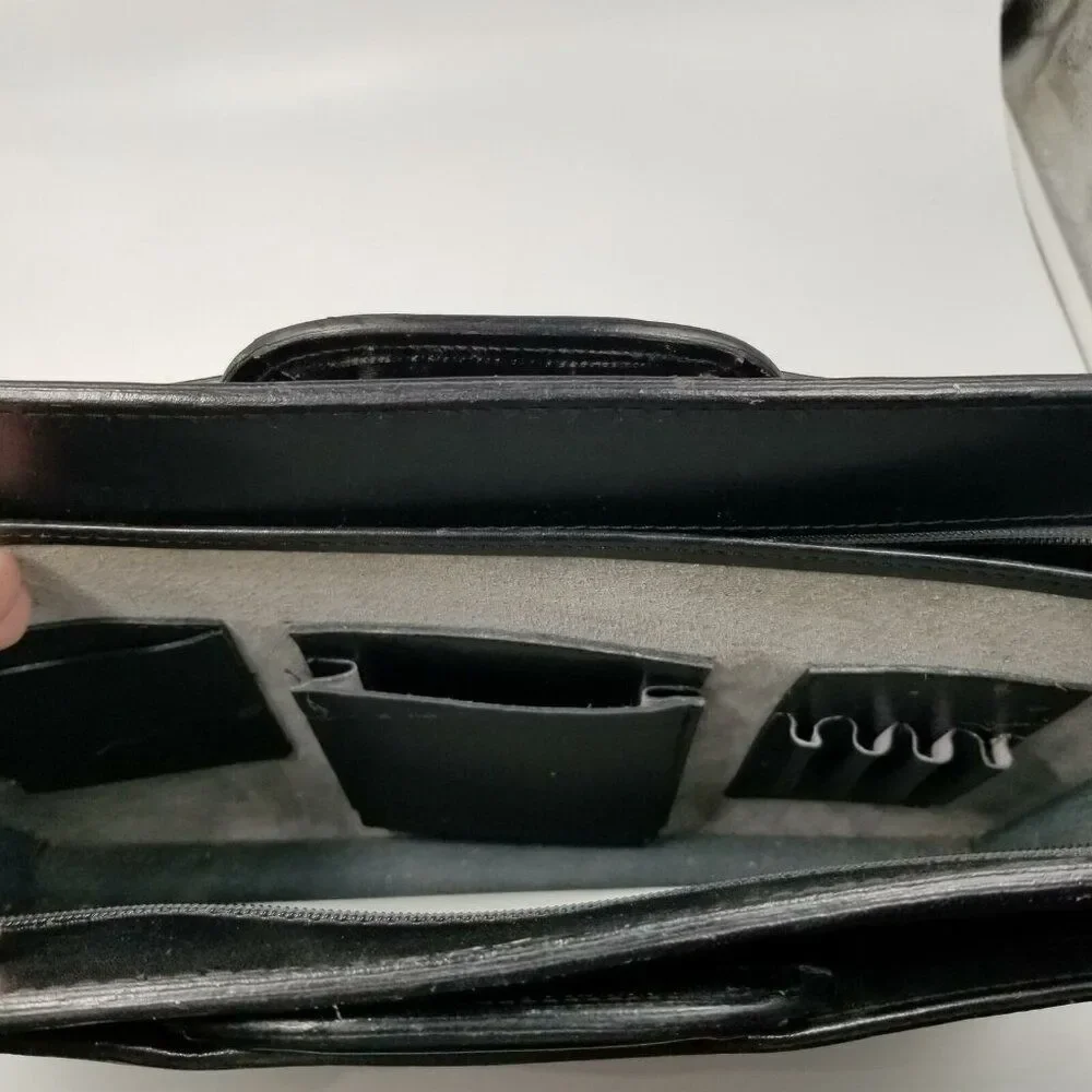 Black Briefcase Leather Unisex Laptop 15